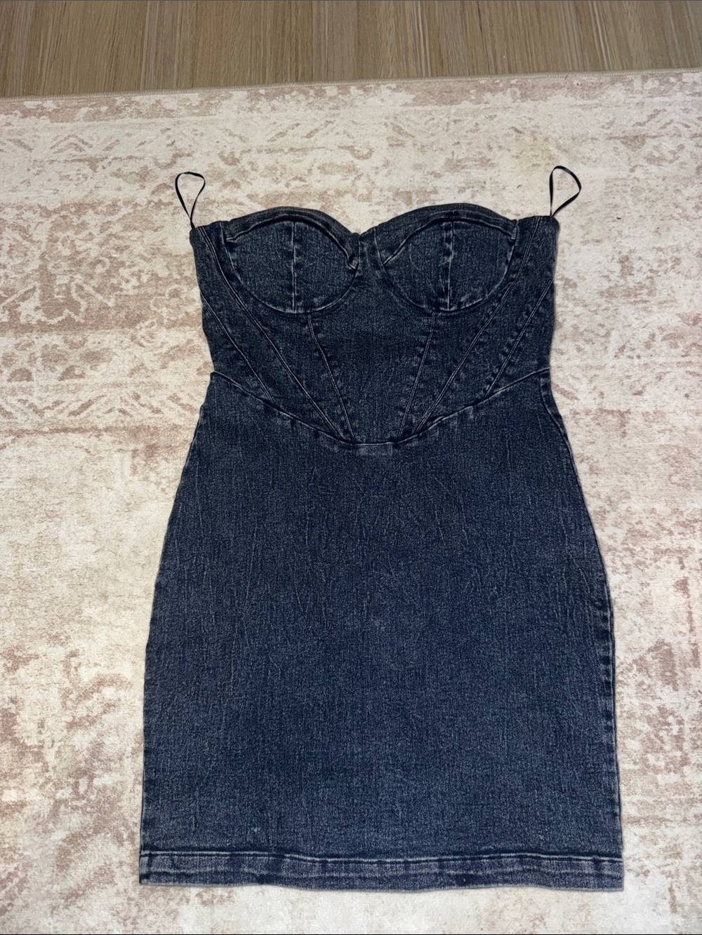 Blue Denim Corset Mini Dress with Spaghetti Straps